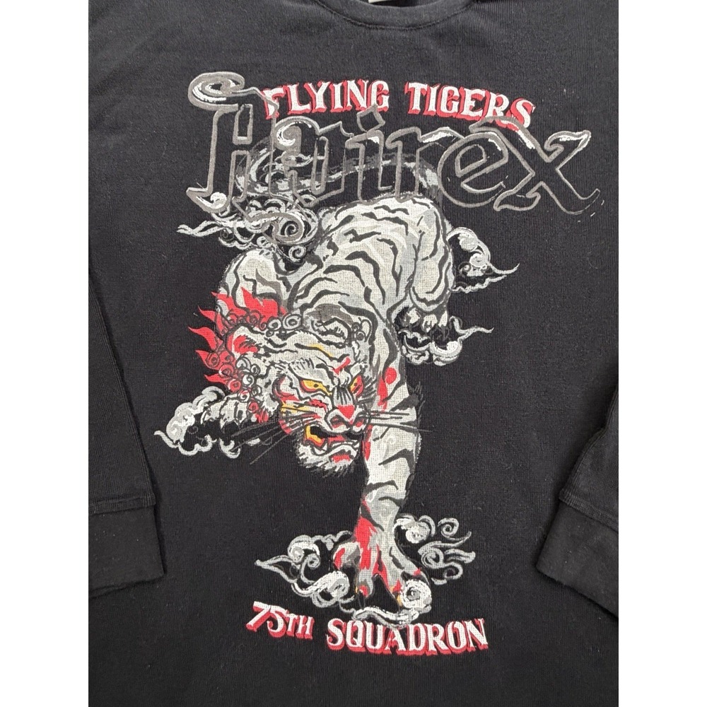 Vintage Avirex Shirt Men's XXL Black Flying Tigers Graphic Print Waffle LS Shirt - Picture 6 of 11